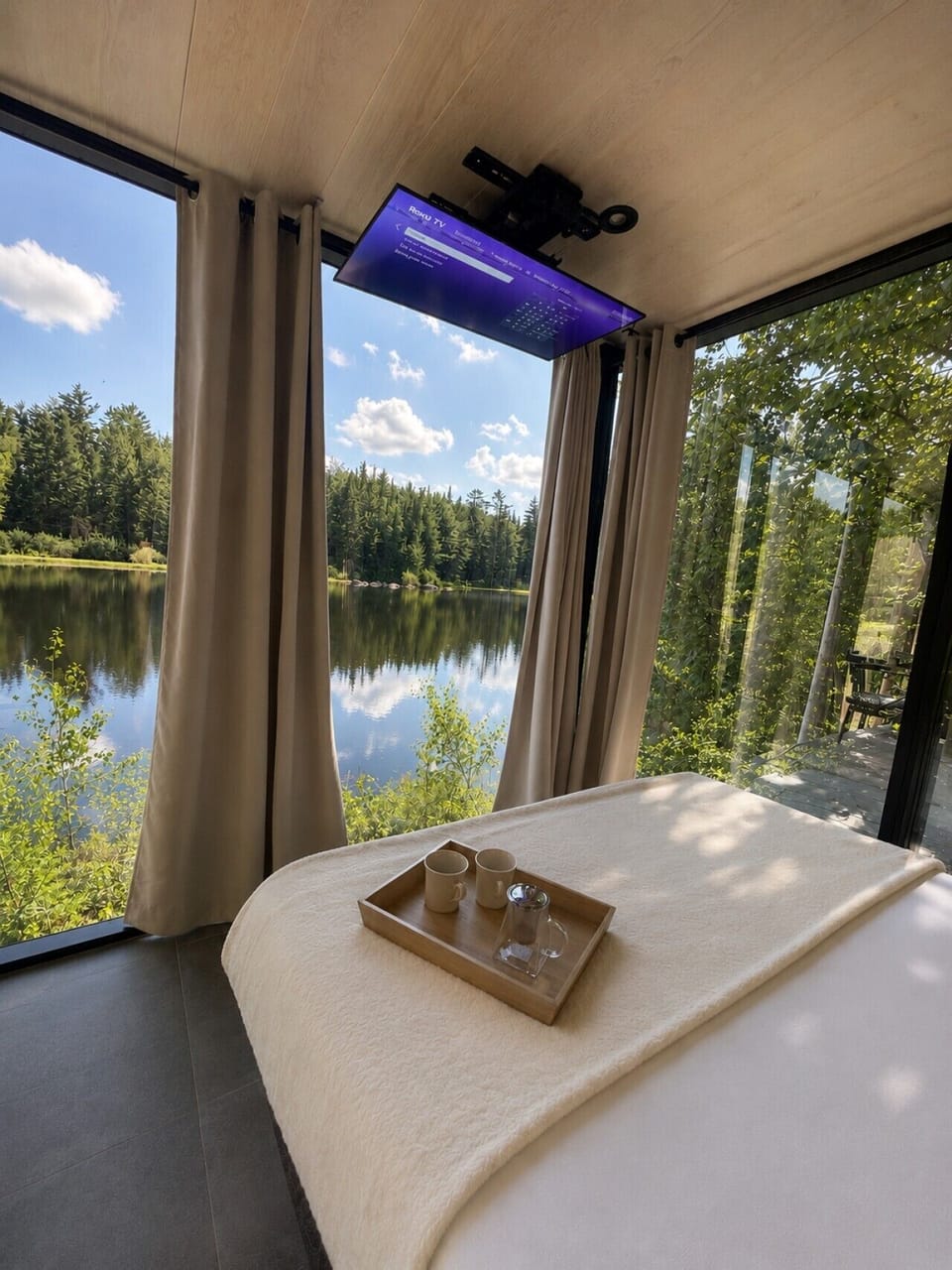 Adjustable tv so you can enjoy unobstructed pond views