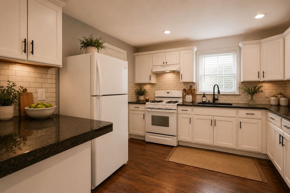 Open kitchen layout with everything needed for your stay.