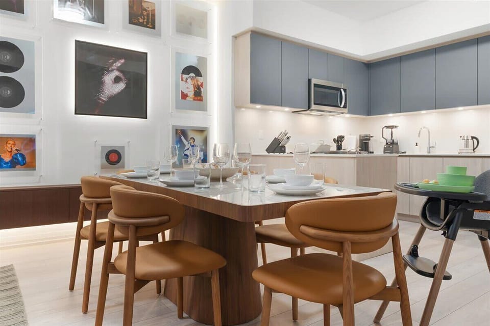 Dining area with comfortable seating, perfect for meals or gatherings