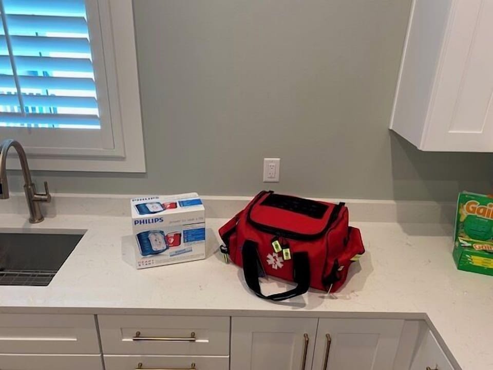 Defibrillator and Medical Supplies Bag Included in 3rd Floor Laundry Room