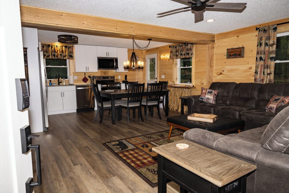 This charming living room's open layout creates an inviting space to relax