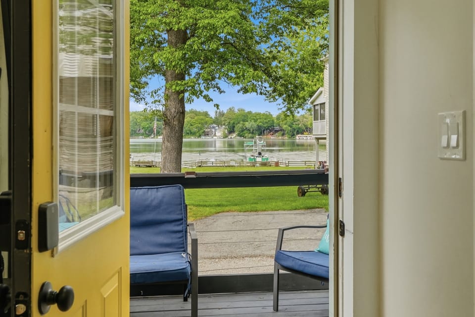 View from the yellow door toward the lake & dock