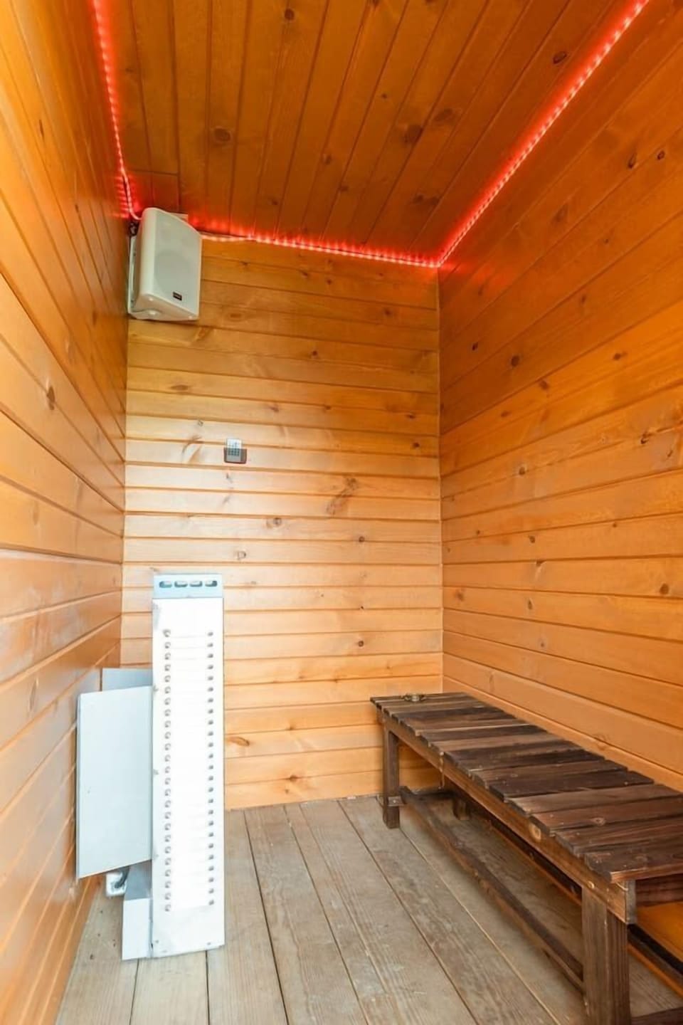 Sauna with a great heater, LED lights, and speakers for playing music