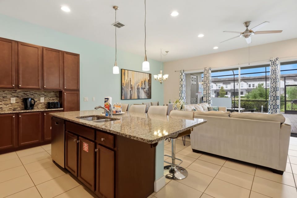 Bright and airy living space perfect for gathering after a day at the parks.