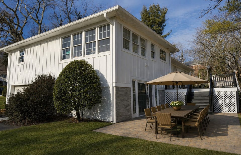 Enjoy al fresco dining for 10 on this beautifully designed paver patio