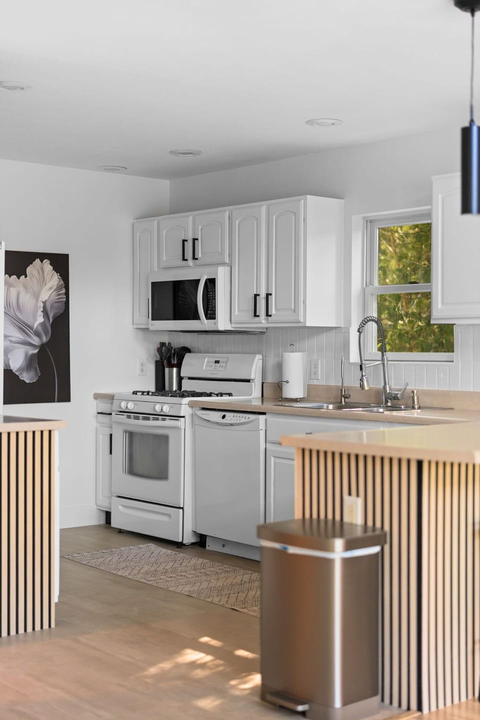 Our kitchen features modern appliances and ample prep space for chefs.