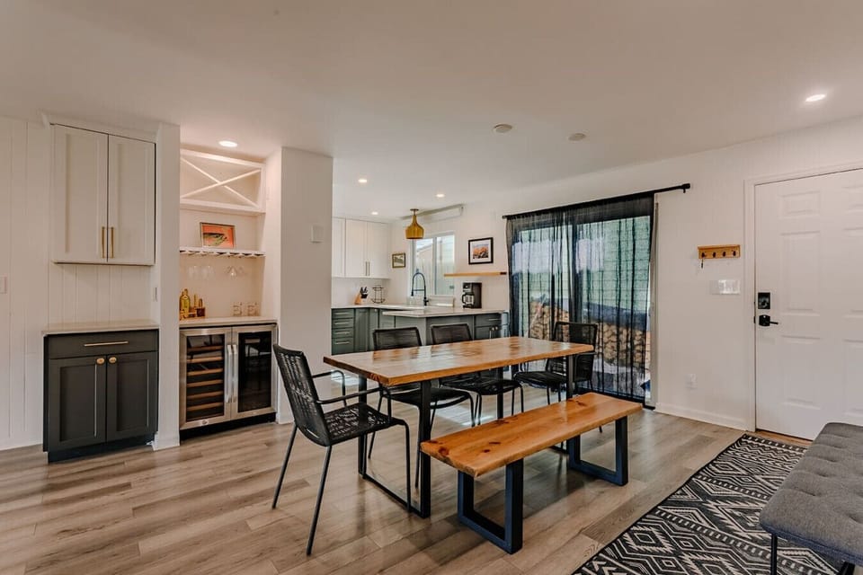 Dining table beside the fireplace