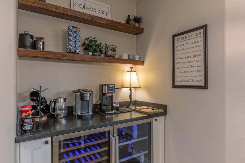 Charming coffee bar with a variety of ways to brew your coffee and start the day on the right foot.