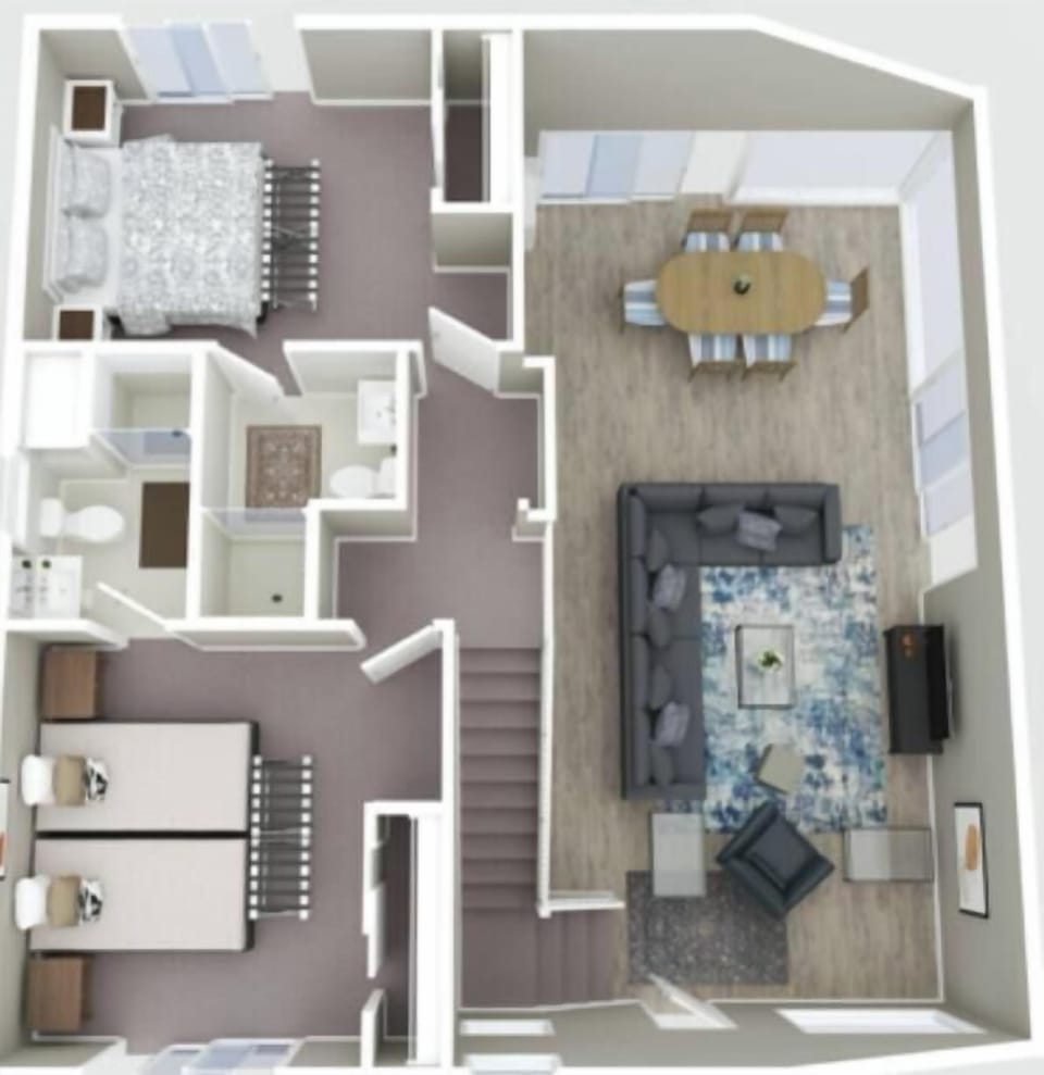 Upstairs configuration with view to below living area.