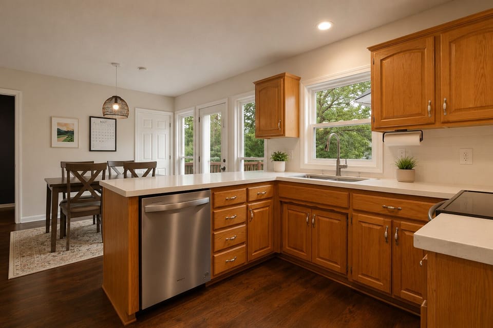Bright kitchen filled with natural light and functional design.