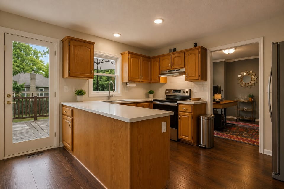 Spacious kitchen with ample counter space and room to gather.