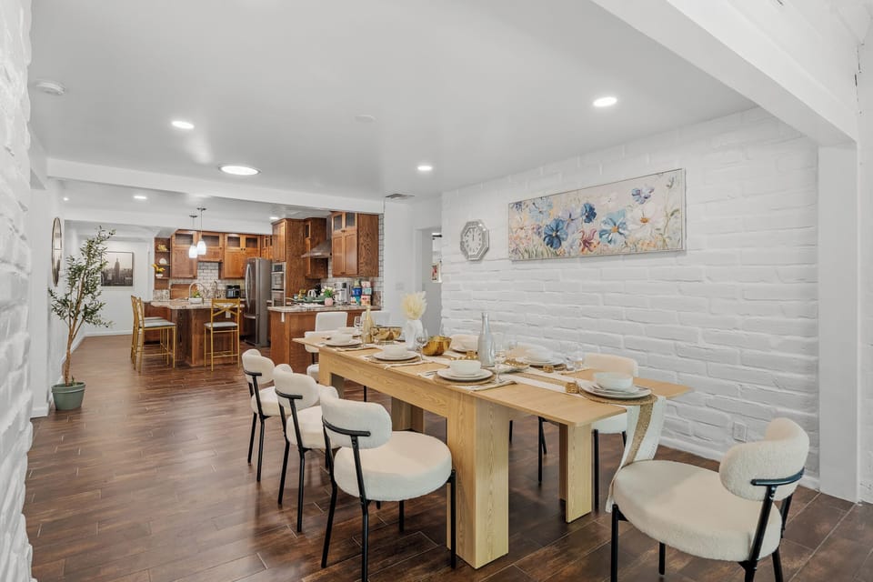 Spacious dining area connected to the kitchen.