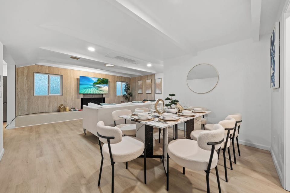Bright dining space with comfortable seating