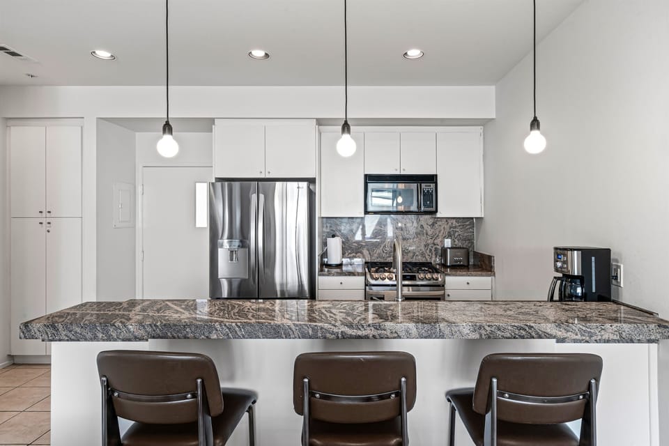 Stainless steel appliances and well stocked for longer stays!