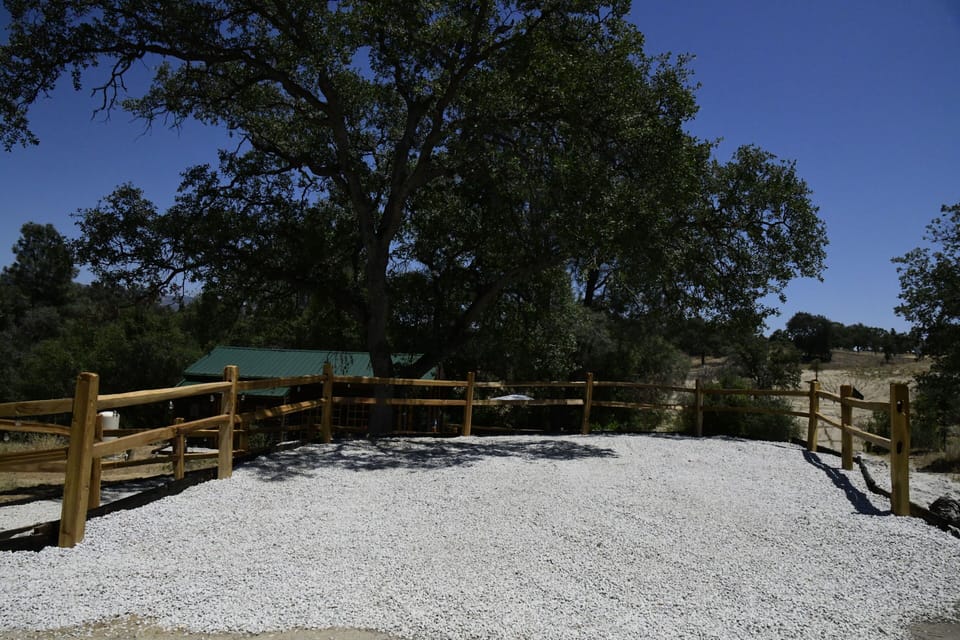 Peaceful ranch overlook with scenic views and shade.