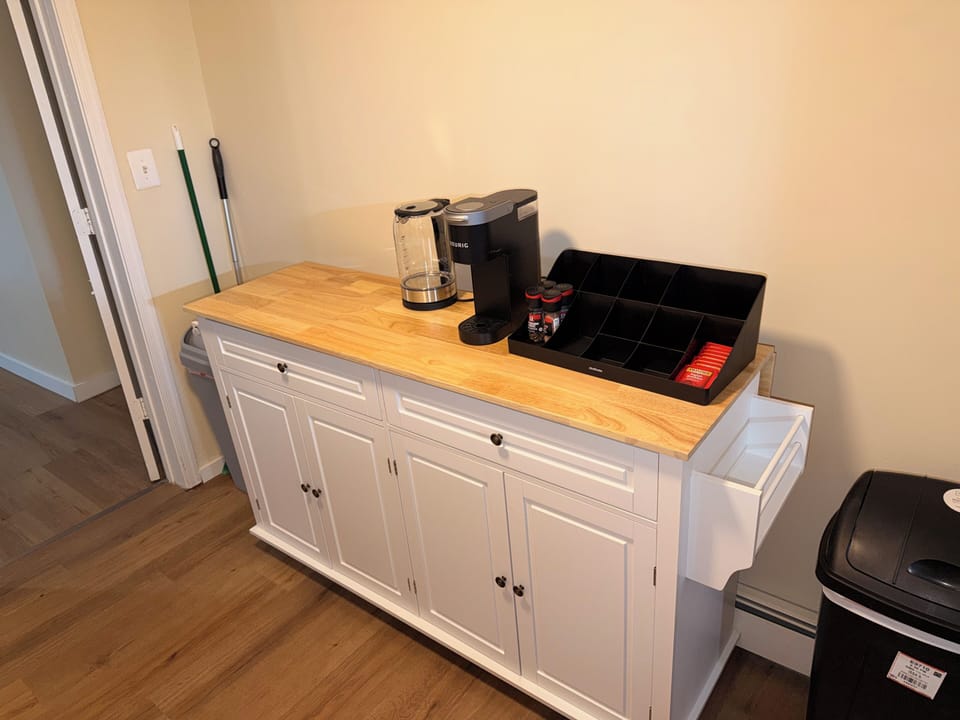 Convenient coffee and tea station with extra storage space