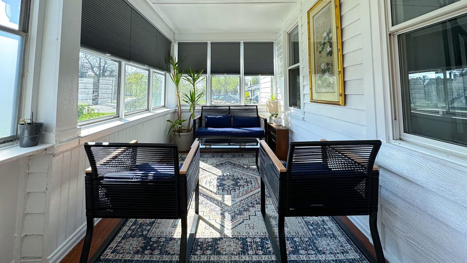 The sunporch is awesome for morning coffee or late night sits 