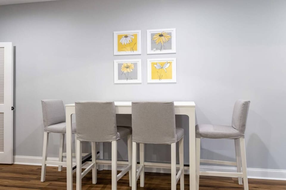 The eat-in high-top kitchen table is great for your morning coffee