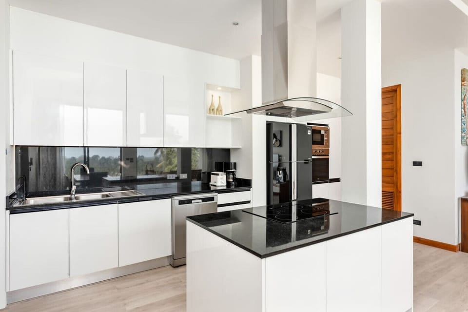 Fully equipped modern kitchen with premium appliances at Villa Ombra, Koh Samui vacation home