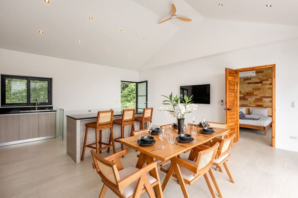Fully equipped modern kitchen with stainless steel appliances in Koh Samui vacation rental villa