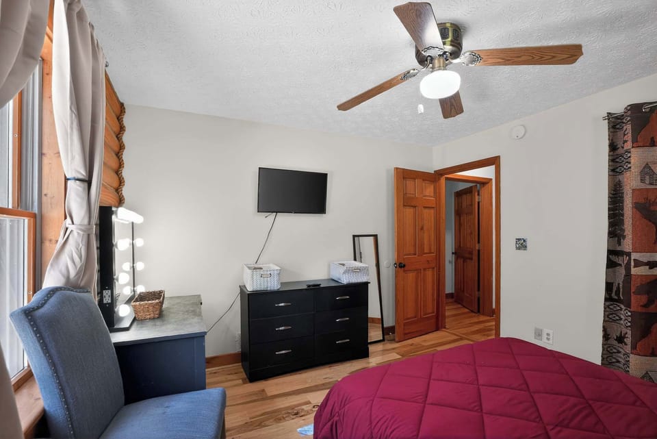 Soft lighting and rustic finishes create a warm, relaxing atmosphere throughout the home.