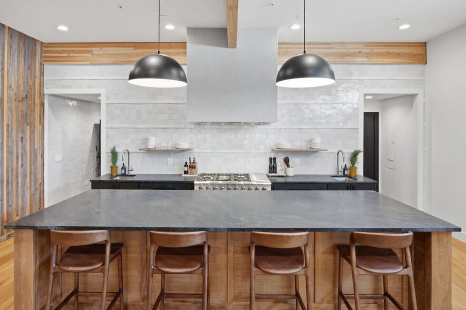 Kitchen Island Bar view of the Chefs style kitchen