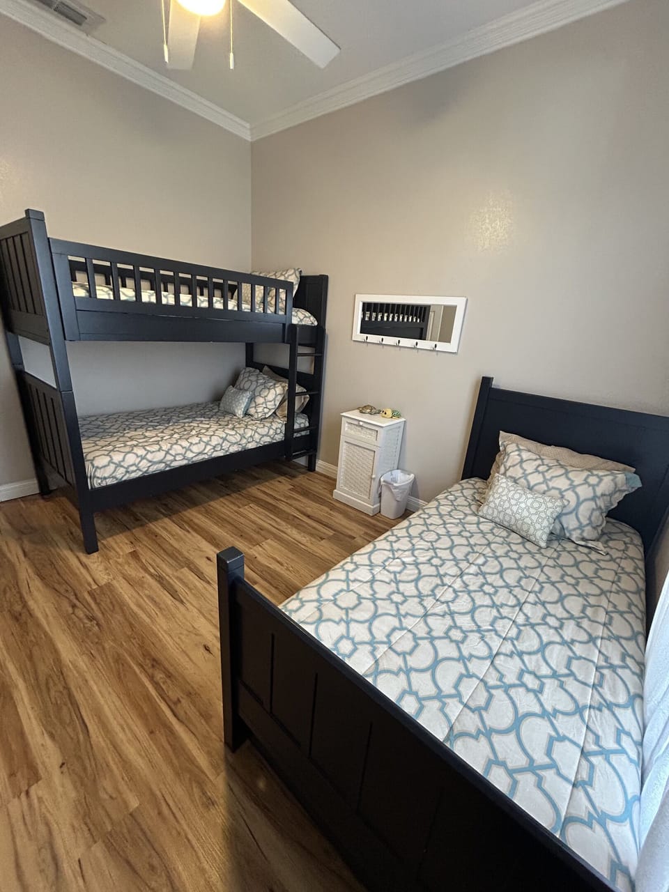 Bunk room with 4 twin beds.