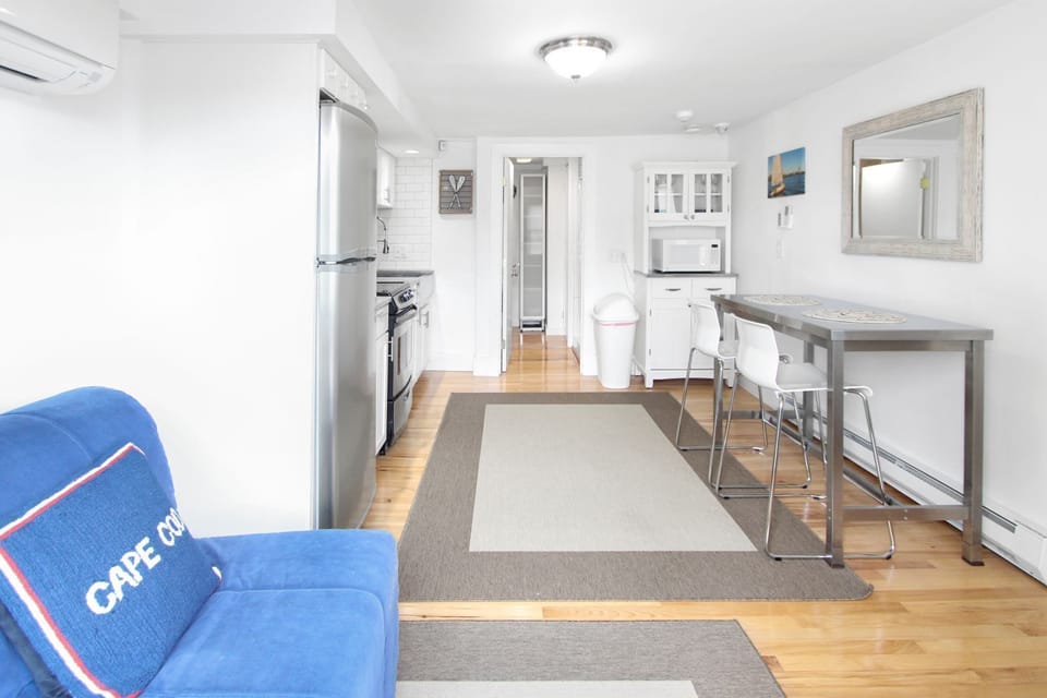 Looking in from side door to the kitchen and bathroom