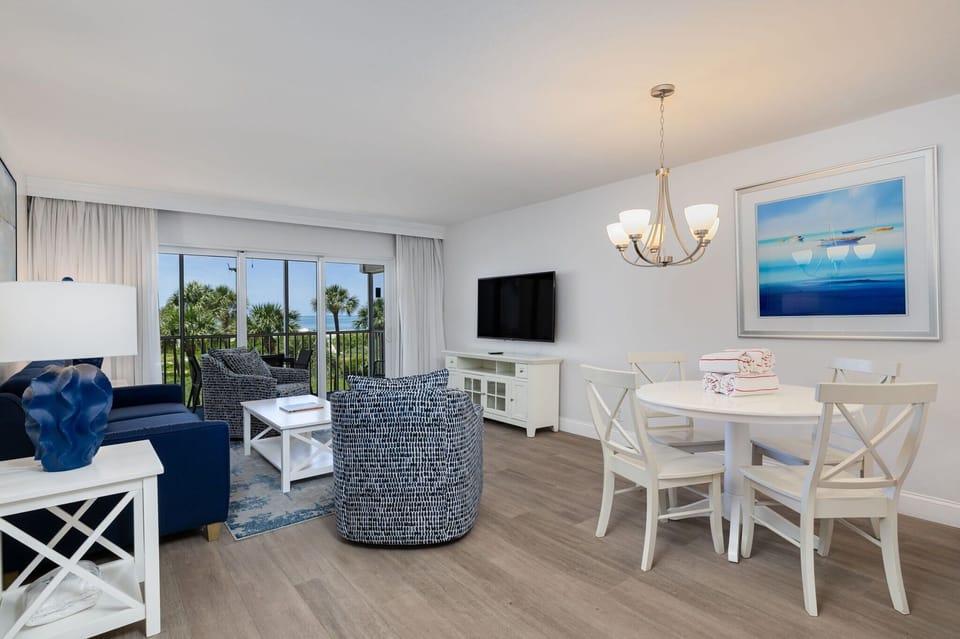 Gorgeous sunset facing gulf views from the living room of this beach villas residence