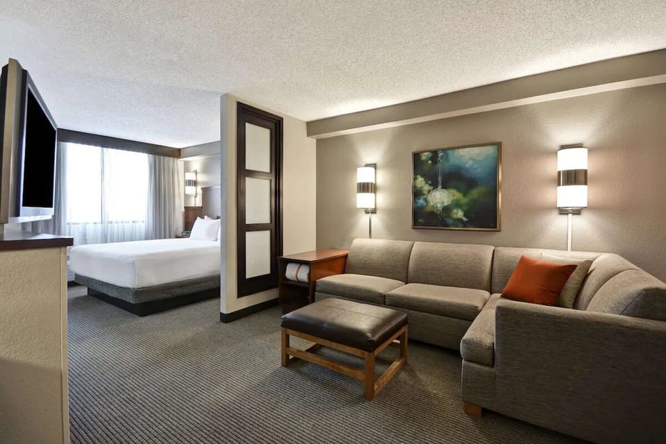 Bedroom and living area views.