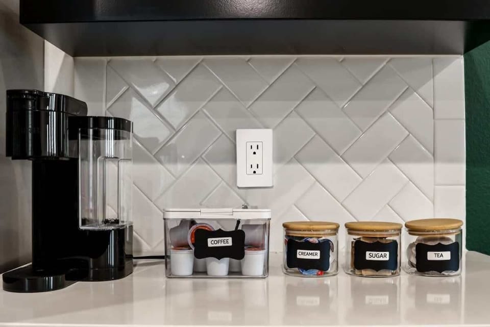 Brew & Enjoy  - Keurig coffee machine with pods, creamer, sugar & tea