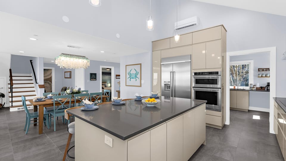 The spacious kitchen makes cooking easy. 
