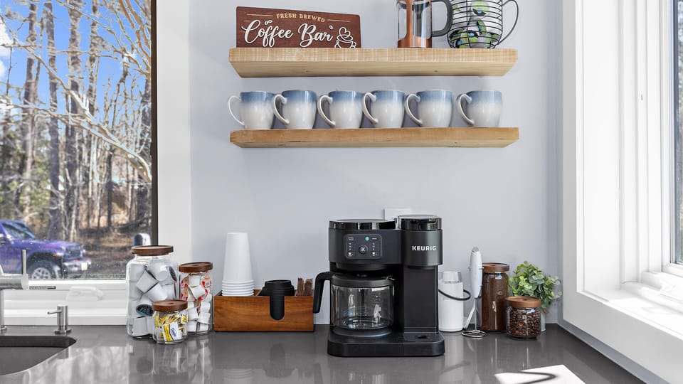 Fully stocked coffee bar to kick off your mornings