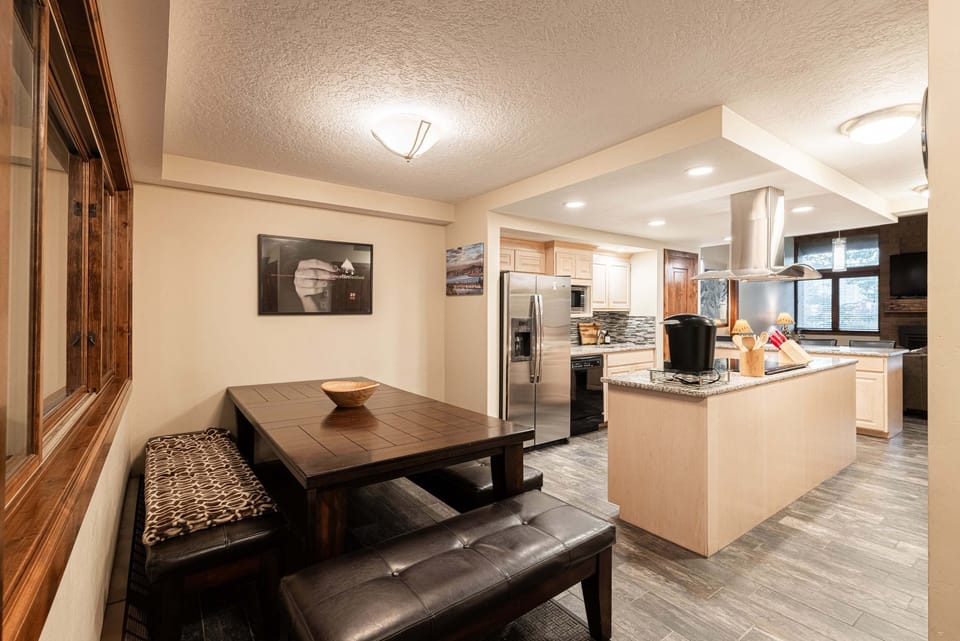 Dining area offers a warm setting for shared meals and lingering conversation.