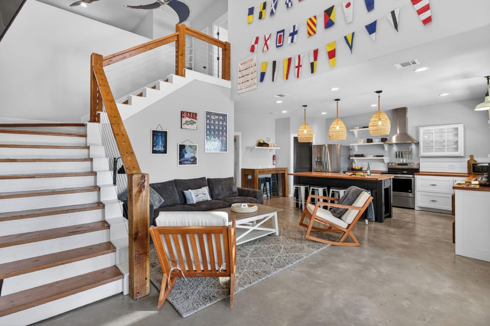 The open layout creates a seamless connection between indoor and outdoor living.