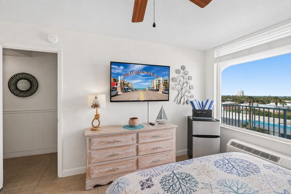 Wake up to beach views from the bedroom with 2 full-size beds.