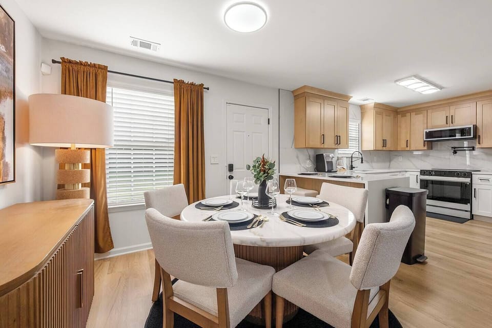 Gather around this stunning marble dining table for meals, games, or conversation. Surrounded by warm tones, soft lighting, and designer textures, it’s the perfect space to connect and unwind during your stay.