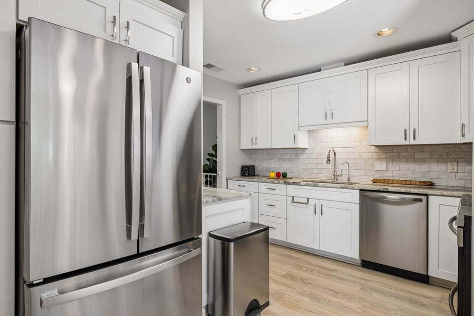 Fully equipped with cookware, utensils, and small appliances