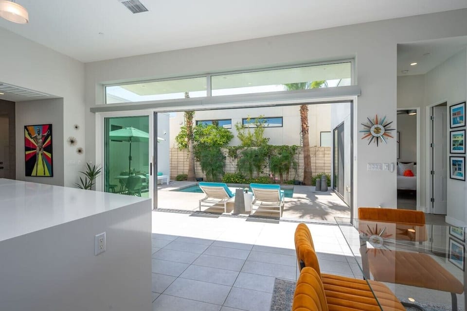 Dining area: 6-person dining table, buffet side table