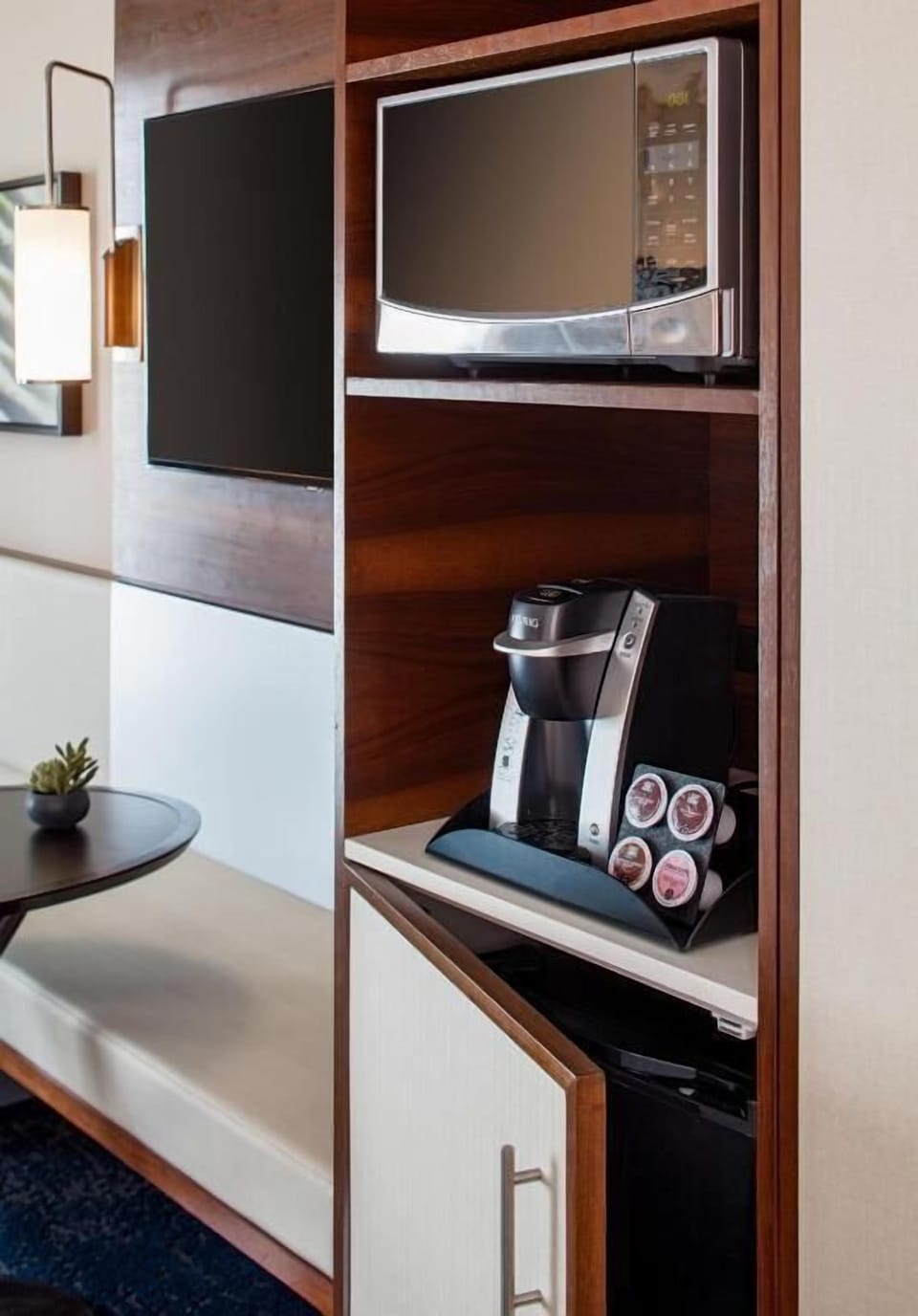 Wake up easily with in-room coffee and quick microwave snacks.