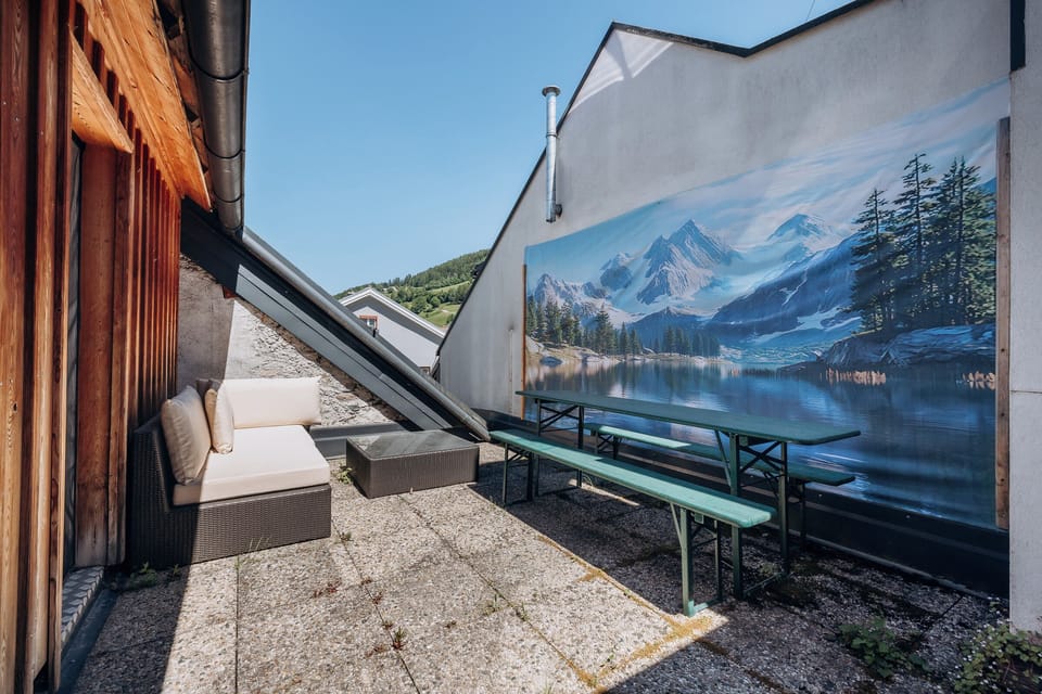 Balcony with a view of the mountains
