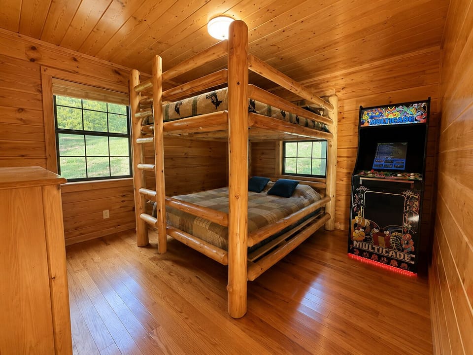 Queen bunk beds.  Arcade game