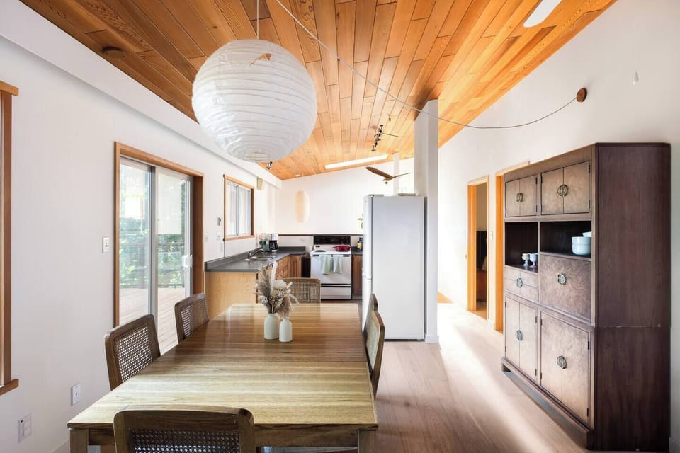 The view from the living room into the kitchen