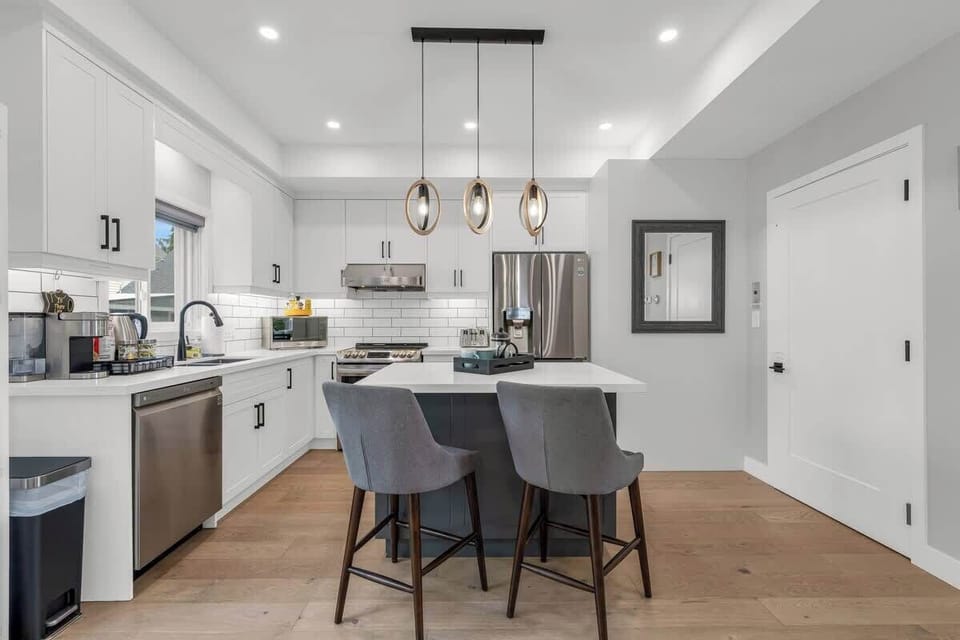 comfortable island seating in the open concept kitchen