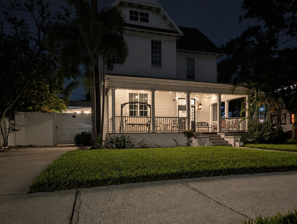 Night shot of front porch.