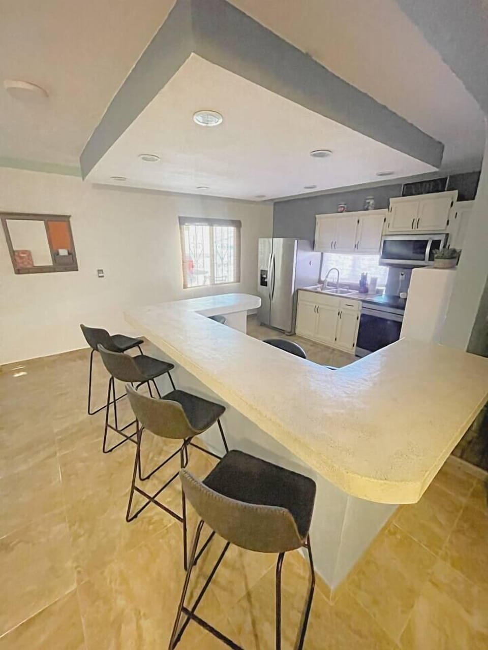 Dining area with island bar seating