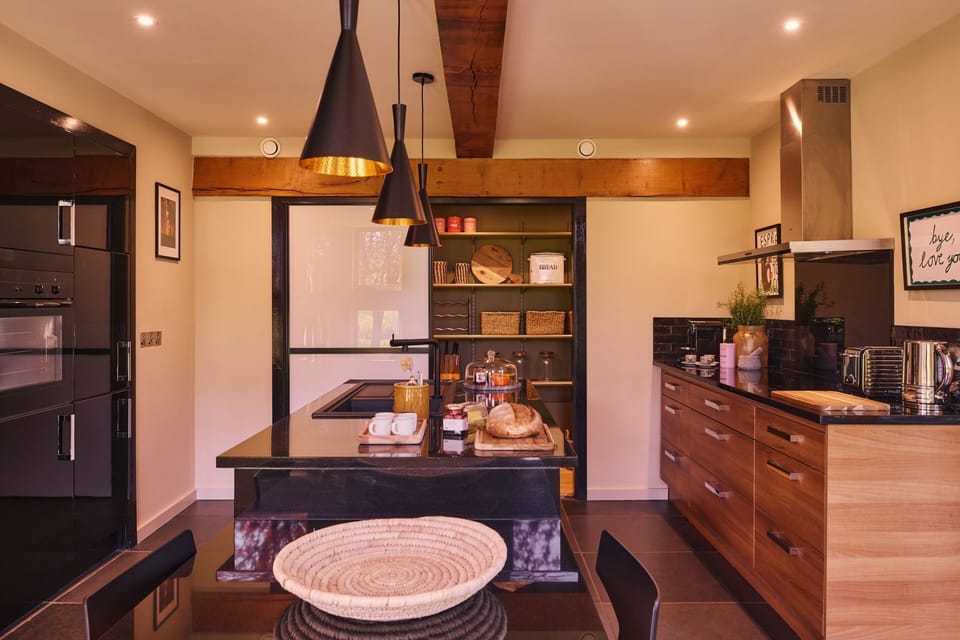 The kitchen at Original Hideaways, Powys
