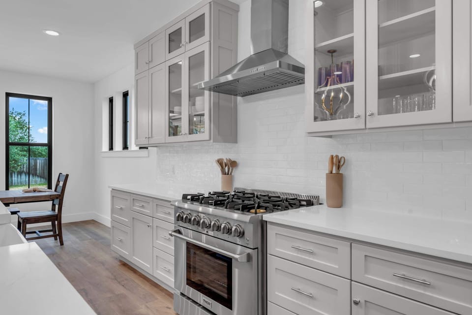 Modern, stainless steel appliances