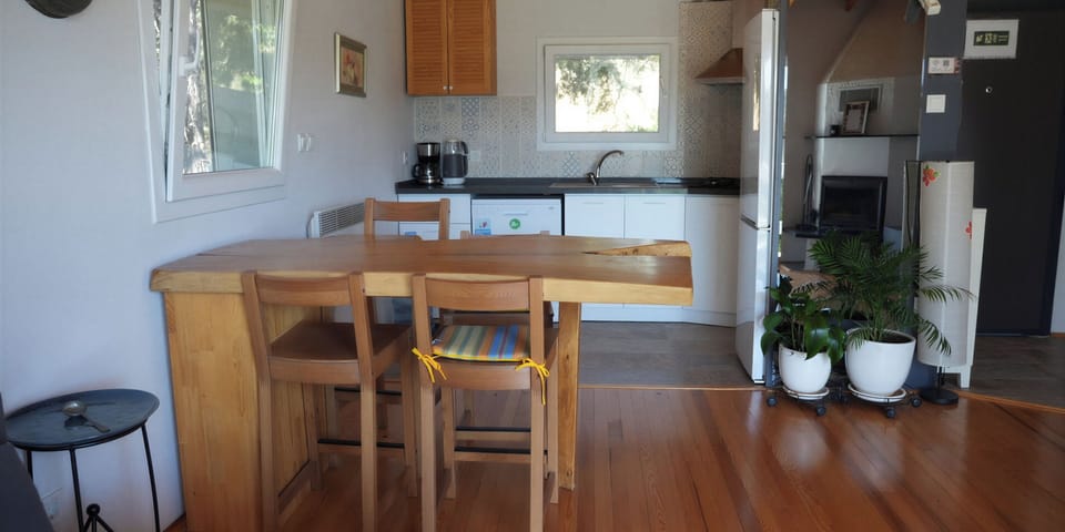 A cozy dining space decorated with fresh green plants for a natural feeling.