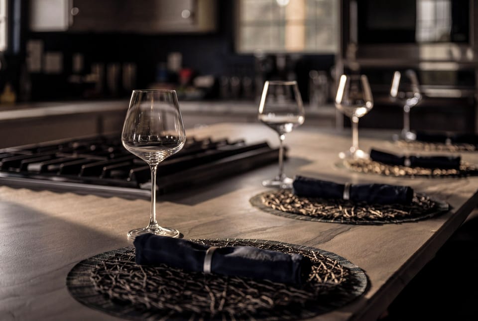 Elegant kitchen island set for dining and entertaining